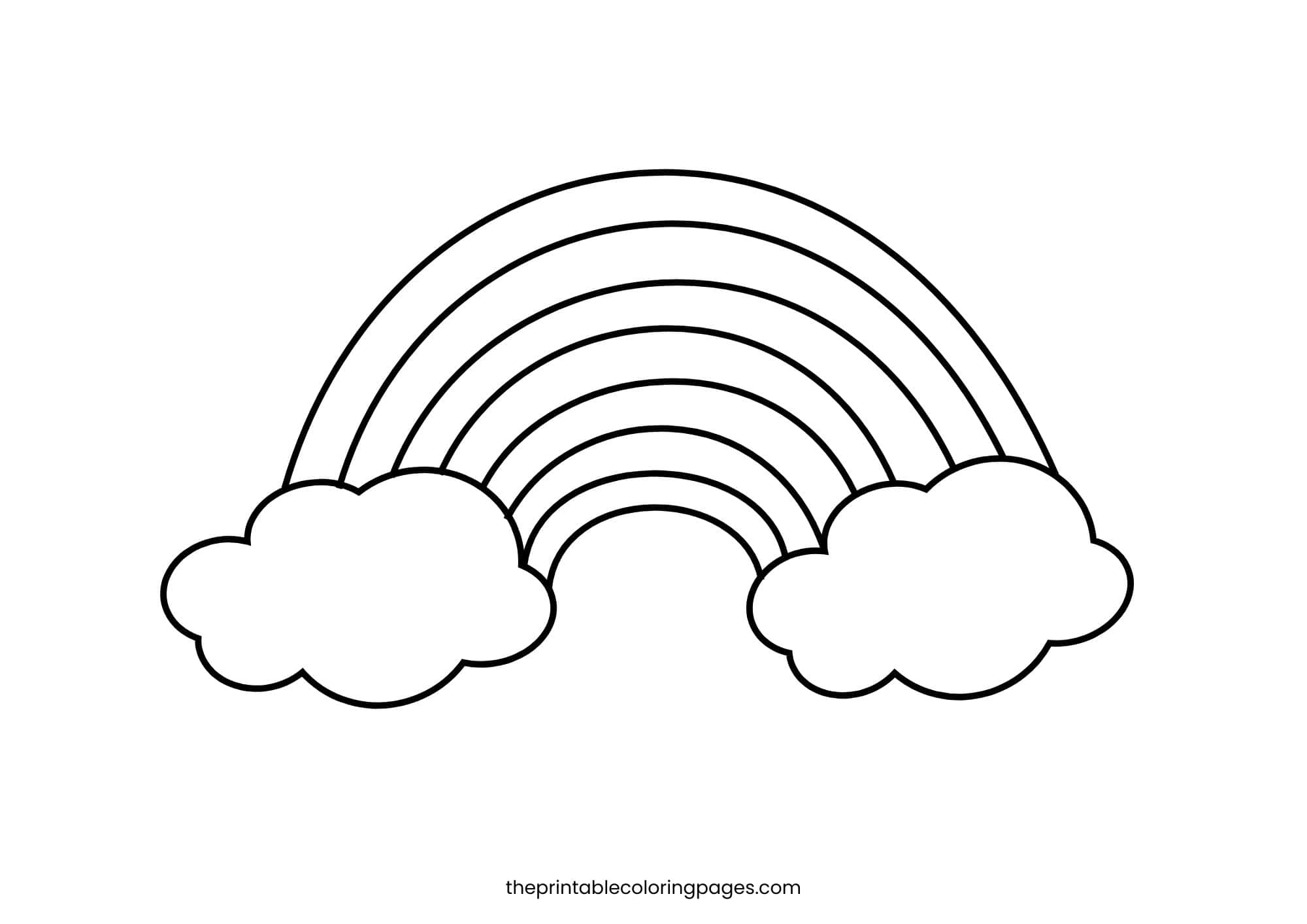 Classic, simple rainbow outline with clouds for easy toddler coloring.