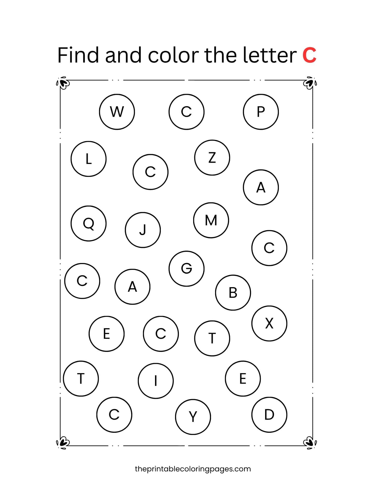 Find the letter C visual discrimination activity sheet for early learners.