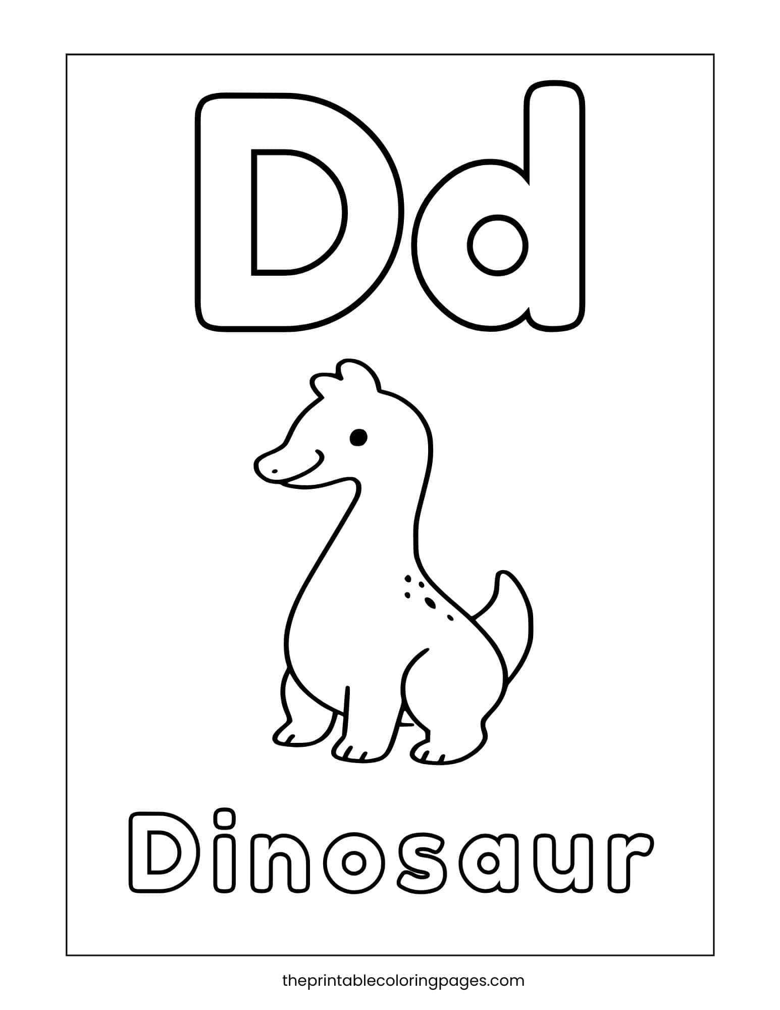 Letter D is for Dinosaur coloring printable for early sound recognition.