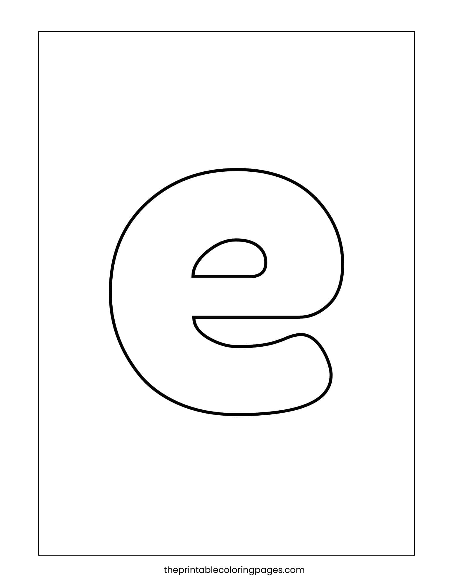 Simple lowercase letter e coloring sheet for toddlers and preschoolers to trace and color.