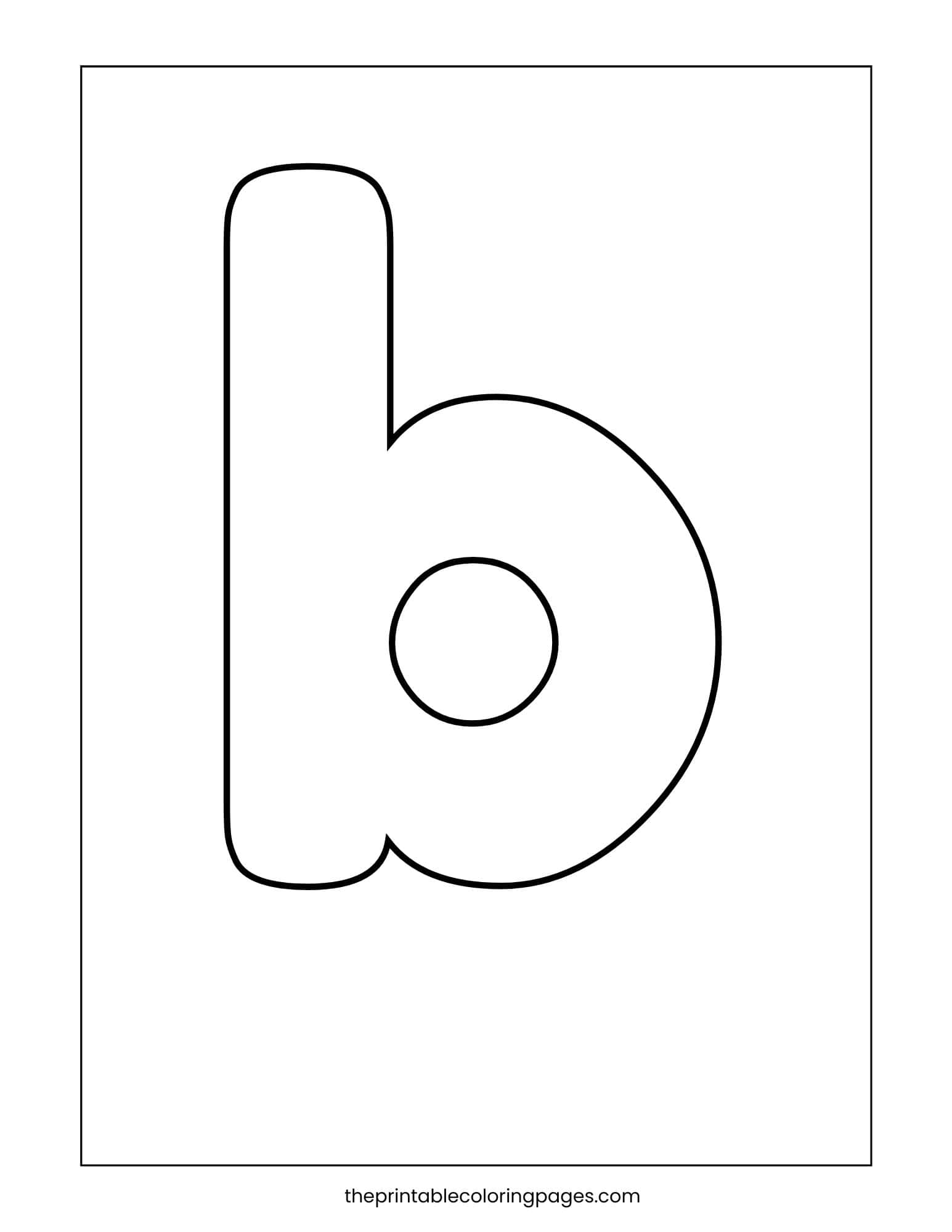 Simple lowercase letter b coloring page with clean outlines for handwriting and alphabet recognition.