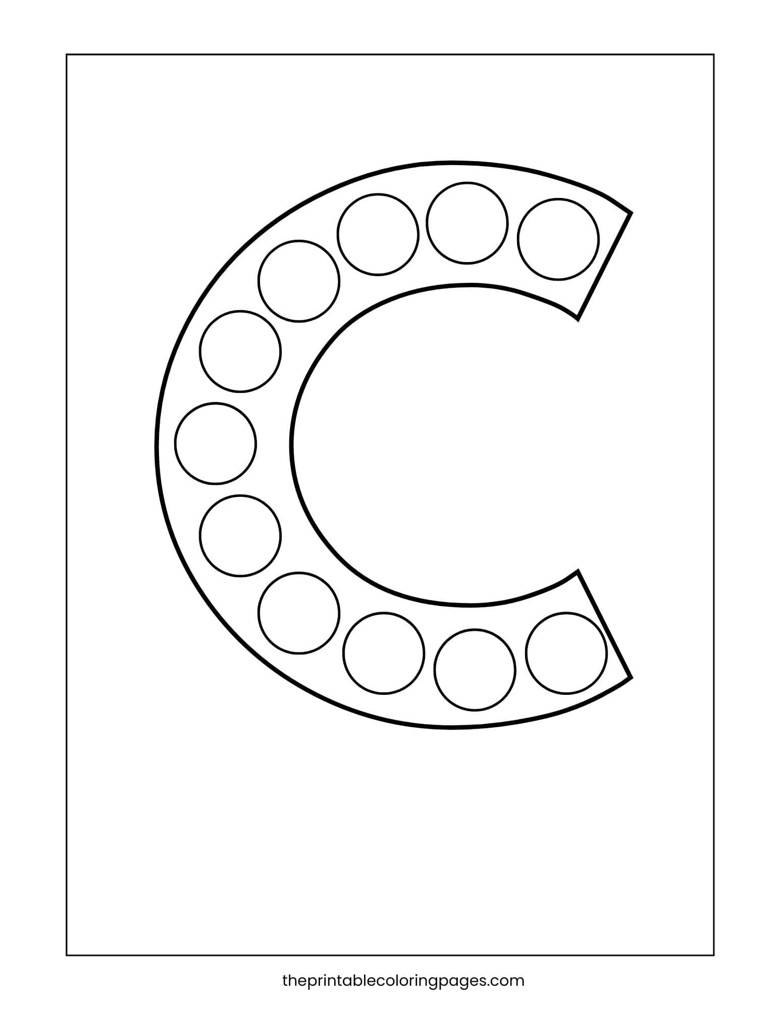 Uppercase letter C dot marker activity sheet for fine motor skill development.