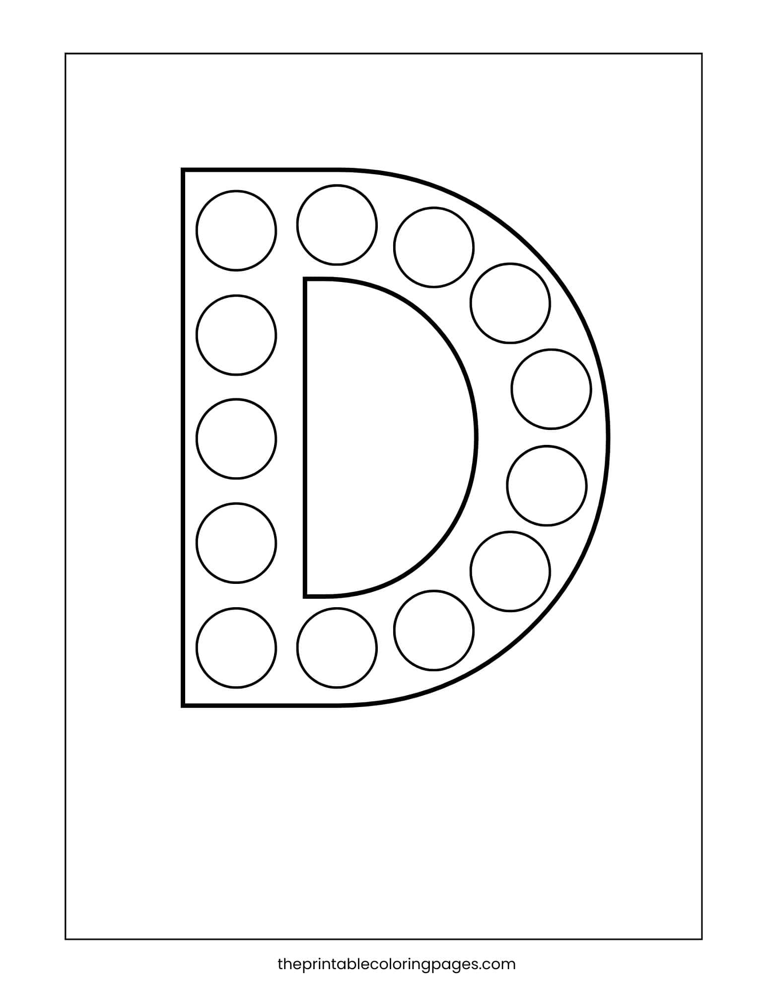 Uppercase letter D dot marker activity sheet for fine motor skill development.