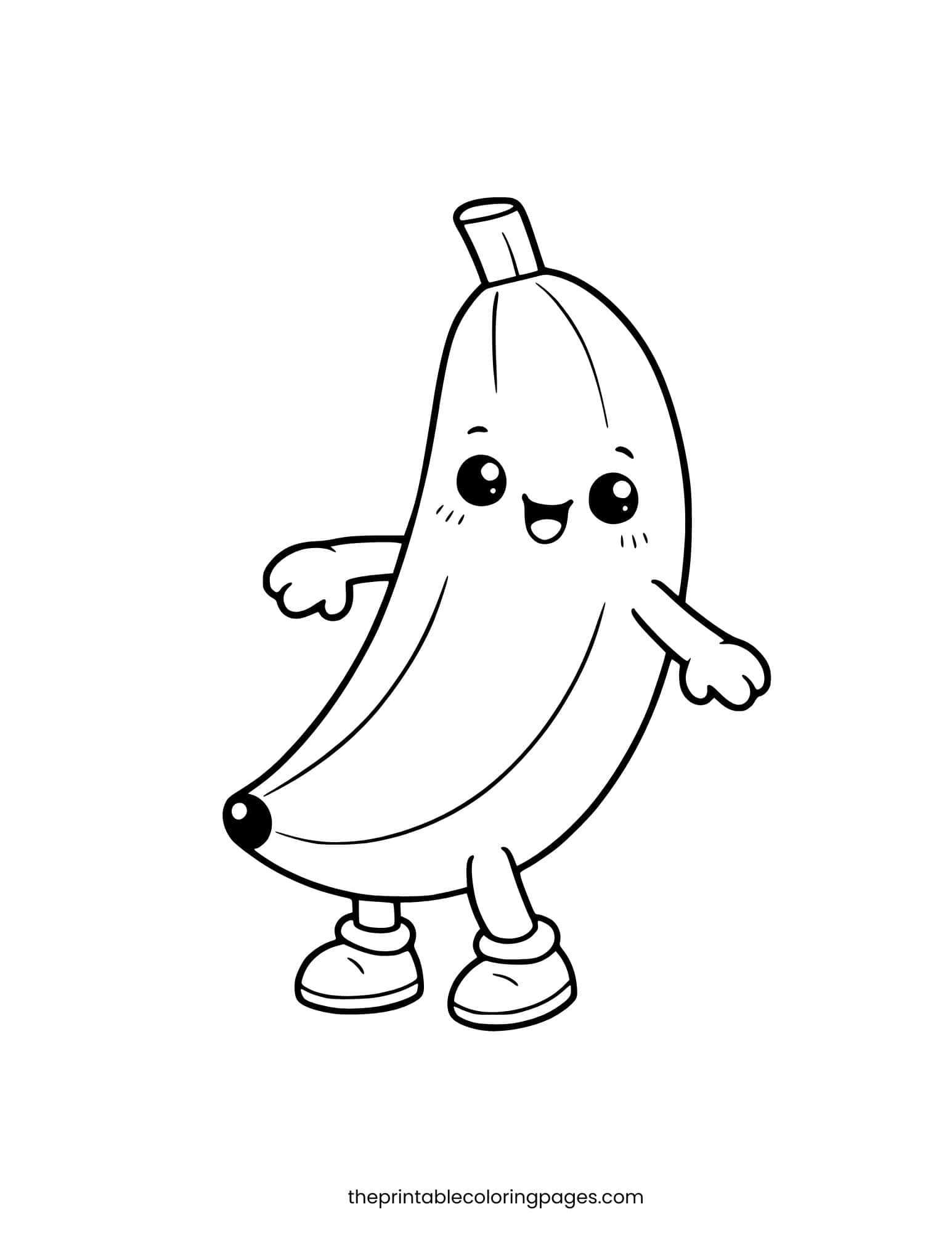 A cartoon banana with arms, legs, and shoes. Simple preschool-friendly design.