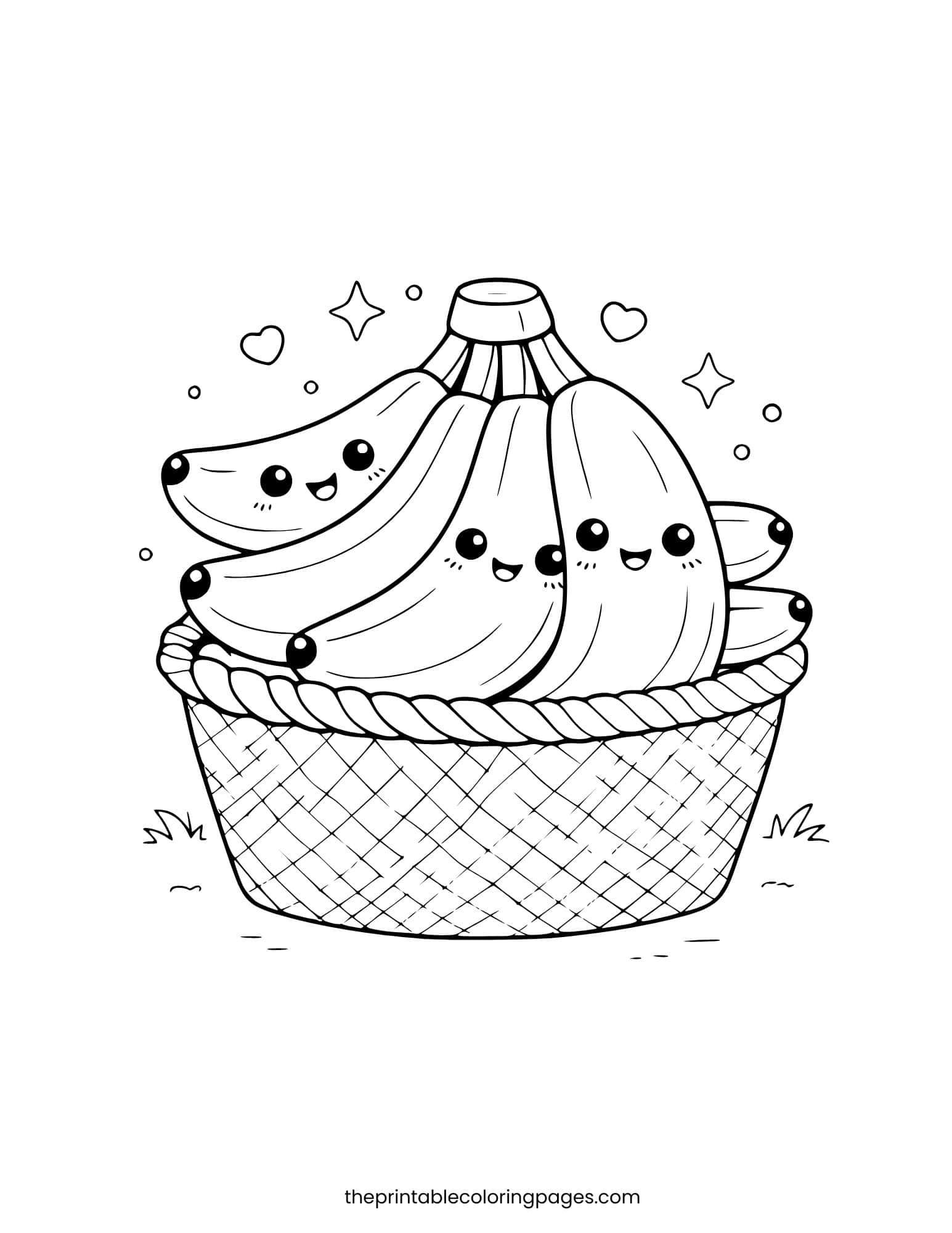 A basket filled with cute banana characters with smiling faces and thick outlines.