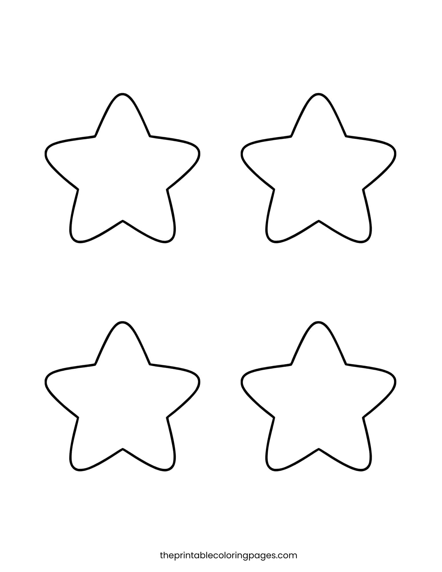 Four medium-sized blank star templates, clean white background, preschool-friendly.
