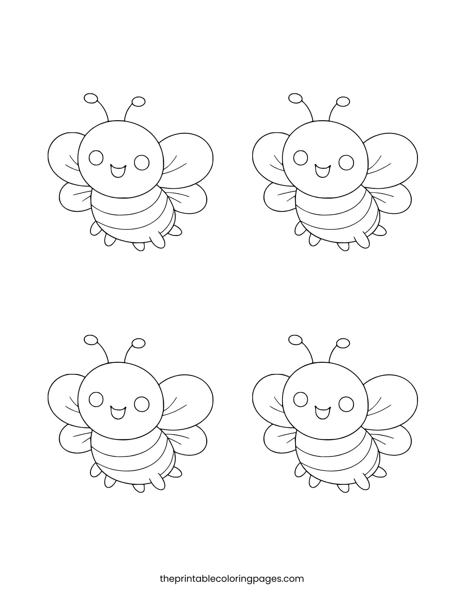 Four small simple bees arranged in a grid for toddlers.