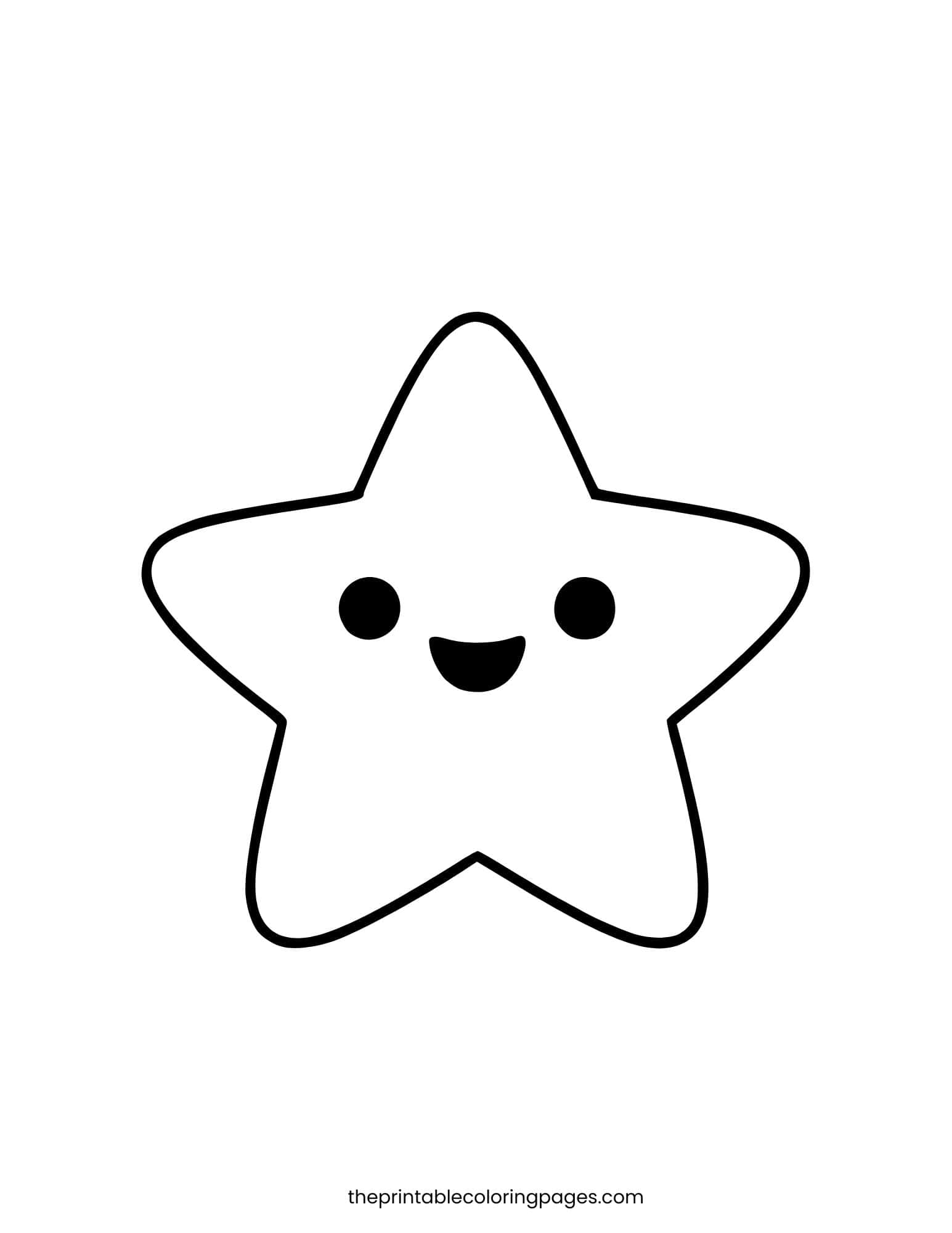 Cute rounded star with a smiling face. Thick outlines and preschool-friendly design.