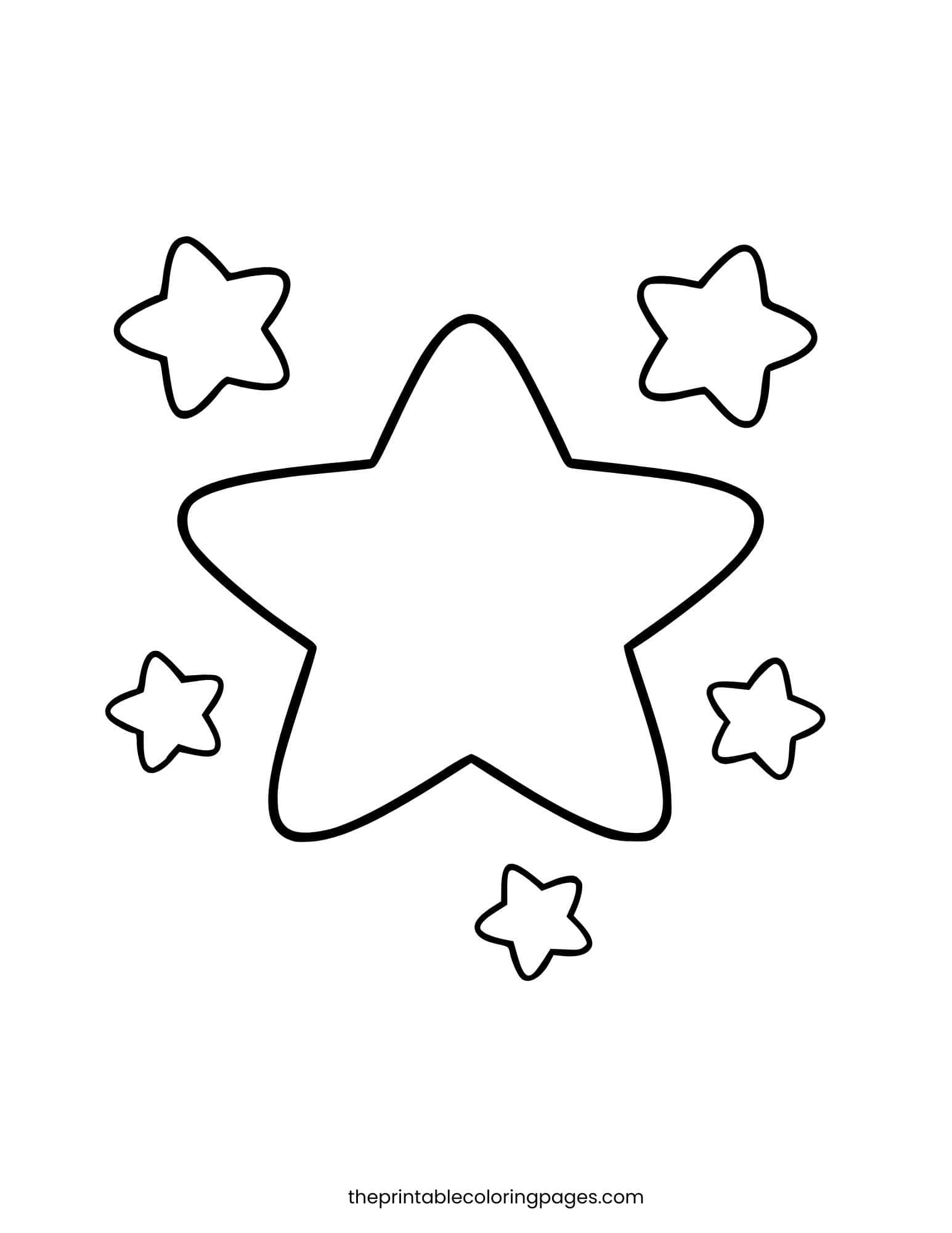 One large rounded star surrounded by four small stars. Thick outlines and simple shapes.