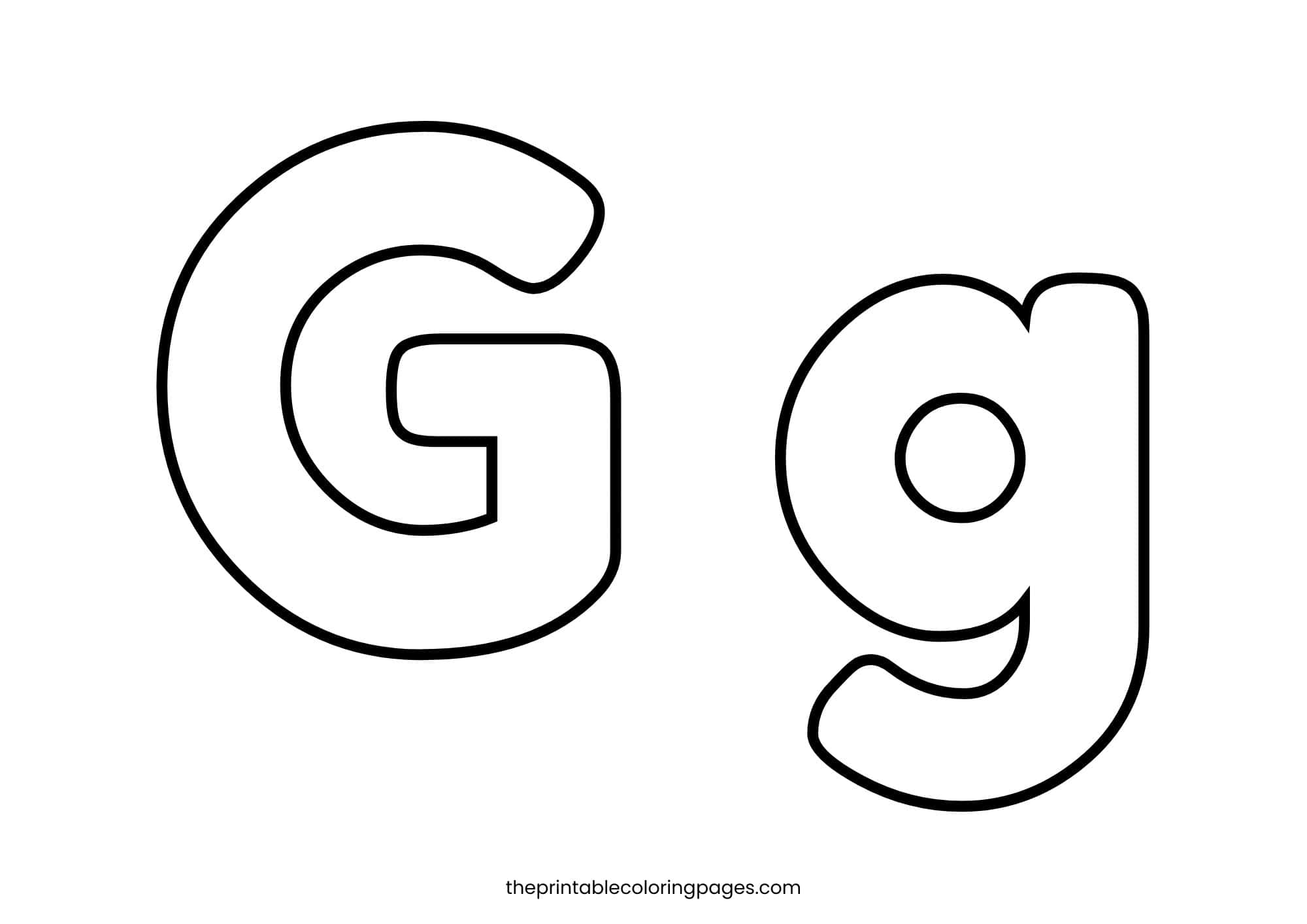 Uppercase and lowercase letter G with thick outlines for easy coloring.