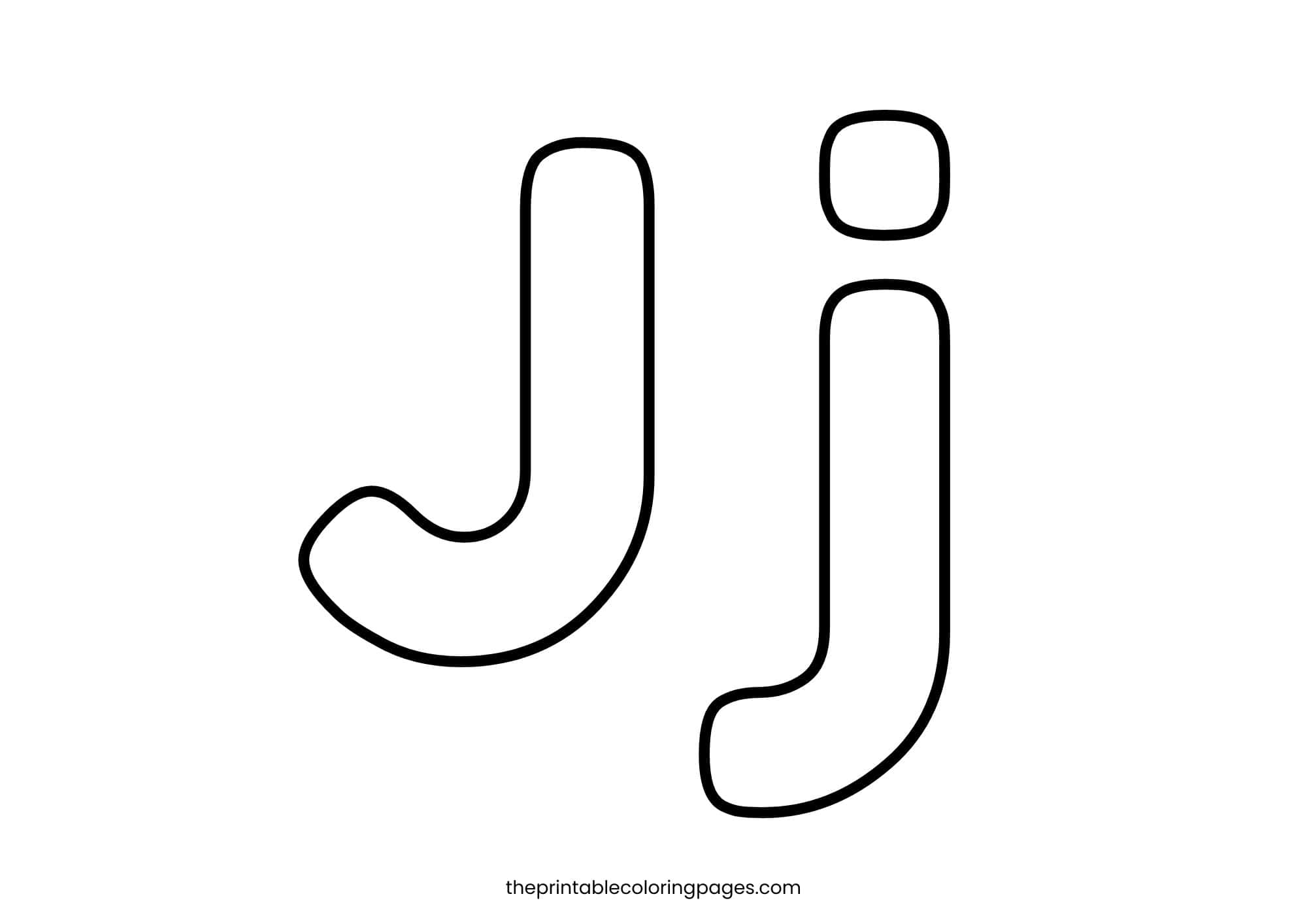 Bold uppercase and lowercase letter J with preschool-friendly thick outlines.