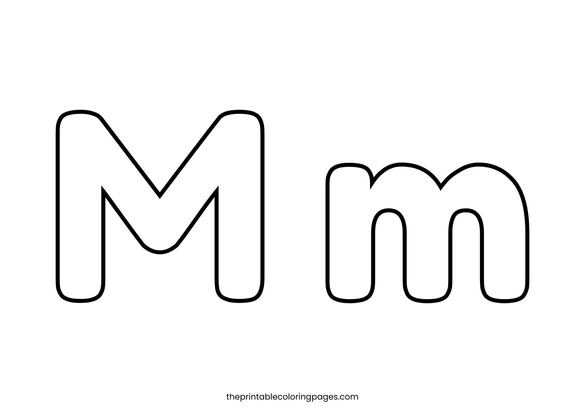 Thickly outlined uppercase and lowercase letter M for young children.