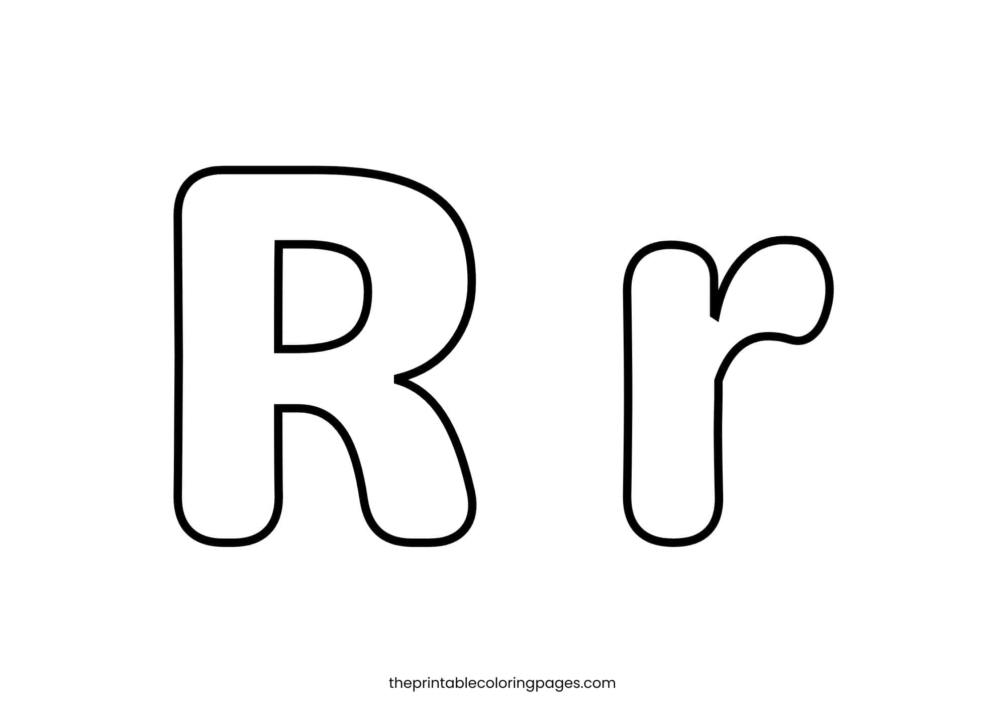 Bold uppercase and lowercase letter R with simple shapes for toddlers.