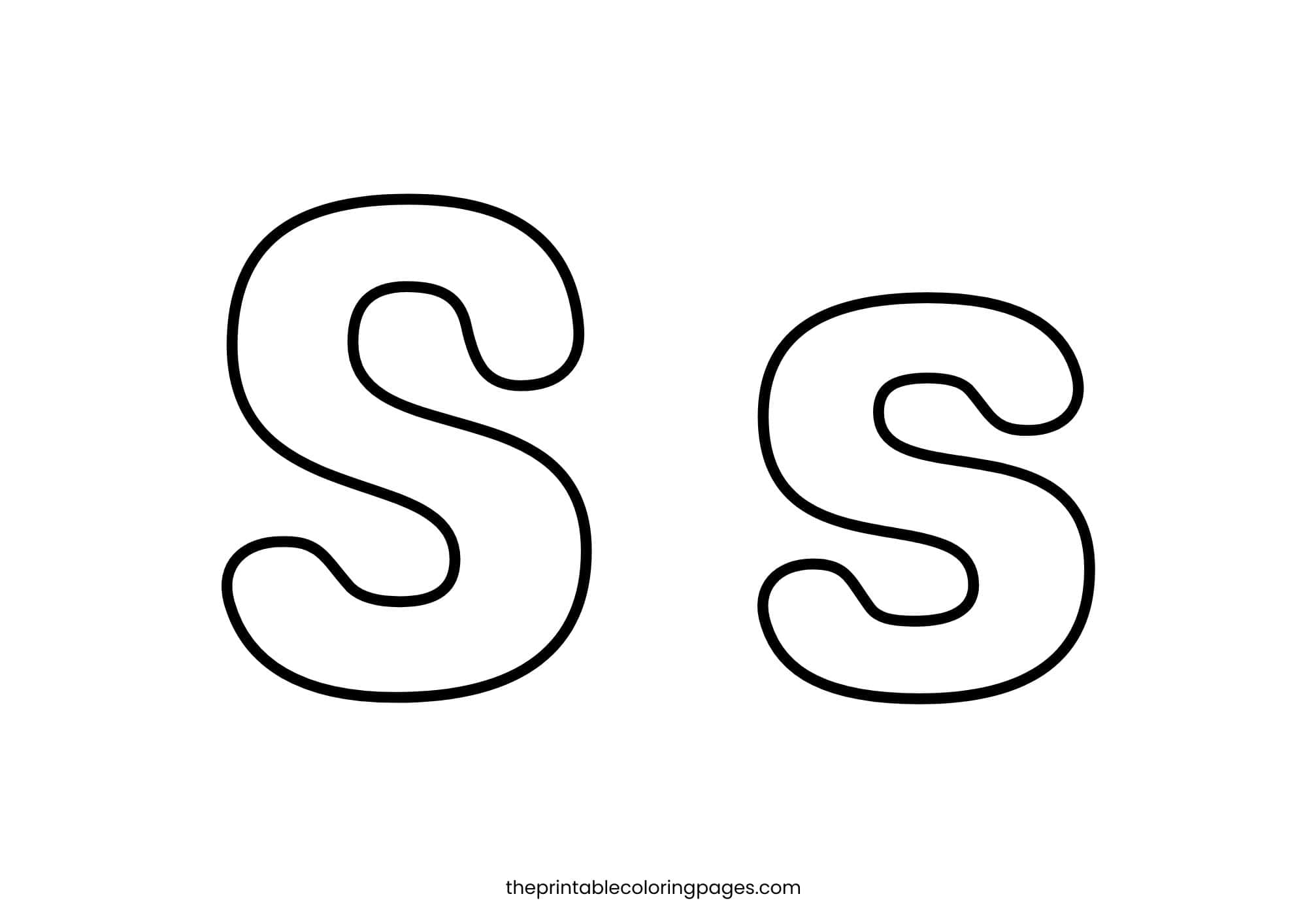 Curvy letter S with thick outlines for preschool-friendly coloring.