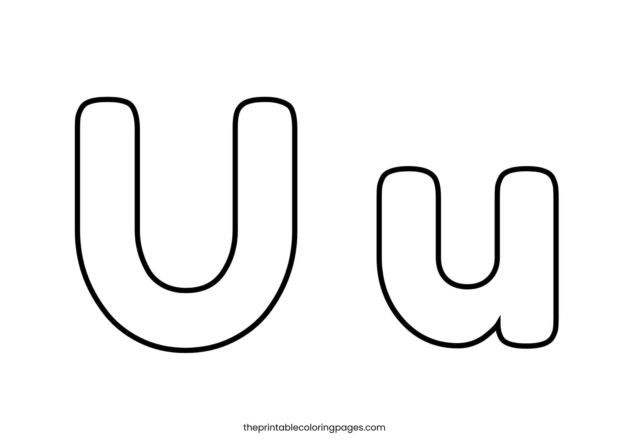 Bold letter U with thick outlines for early childhood coloring fun.