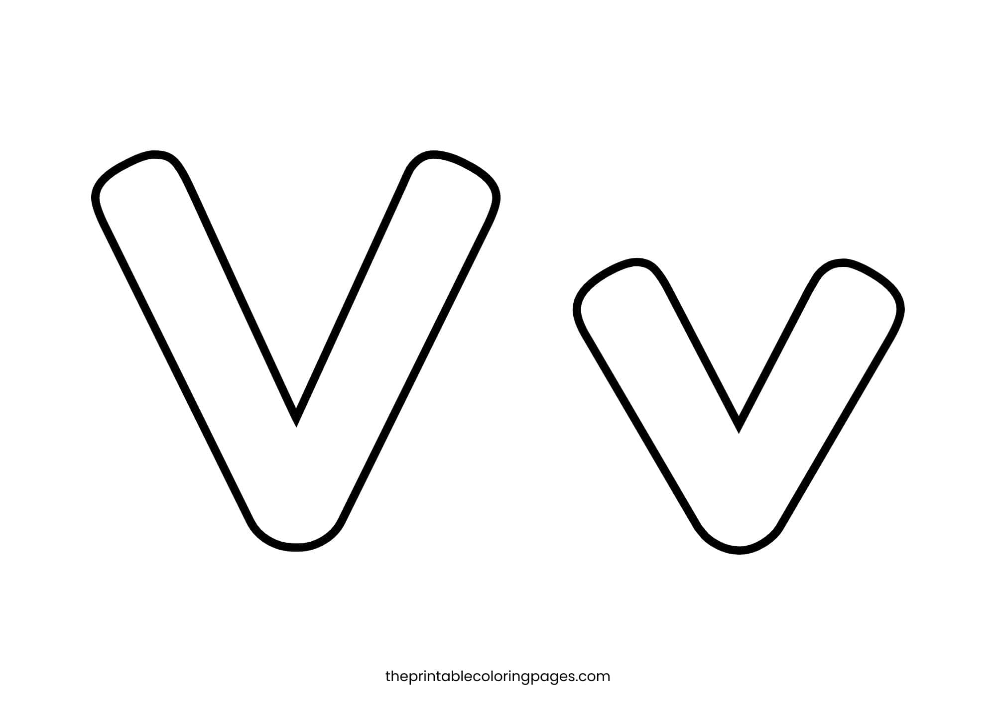 Preschool-style letter V with thick lines and wide coloring areas.