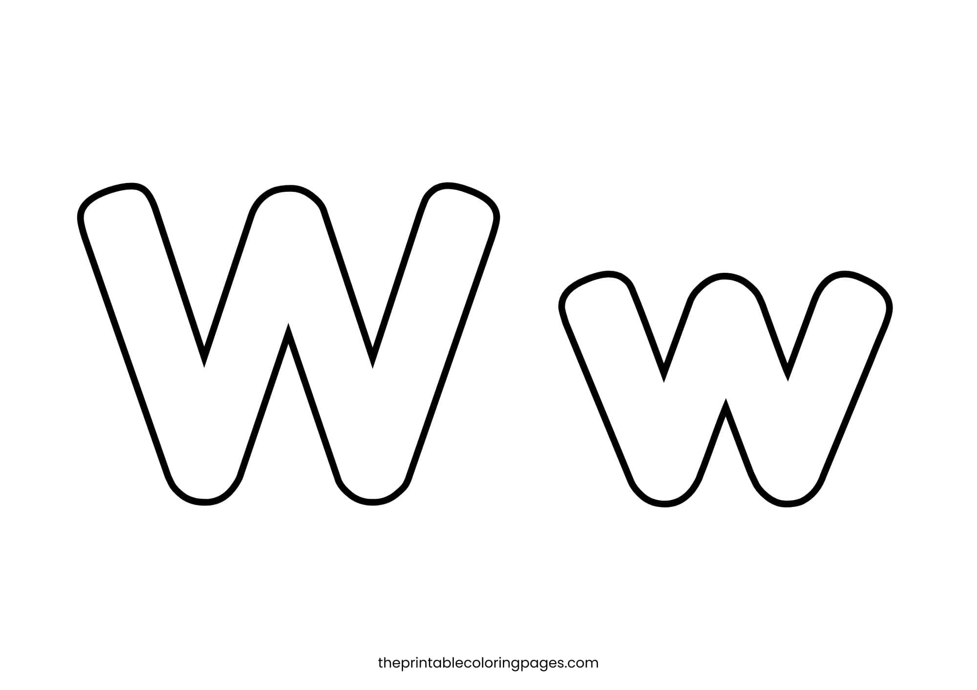 Thickly outlined letter W for young learners on a white background.