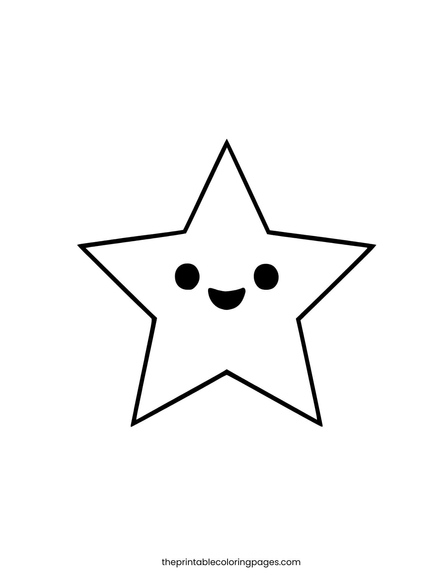 Happy star with sharp points and a cute face. Clean white background and thick outlines.