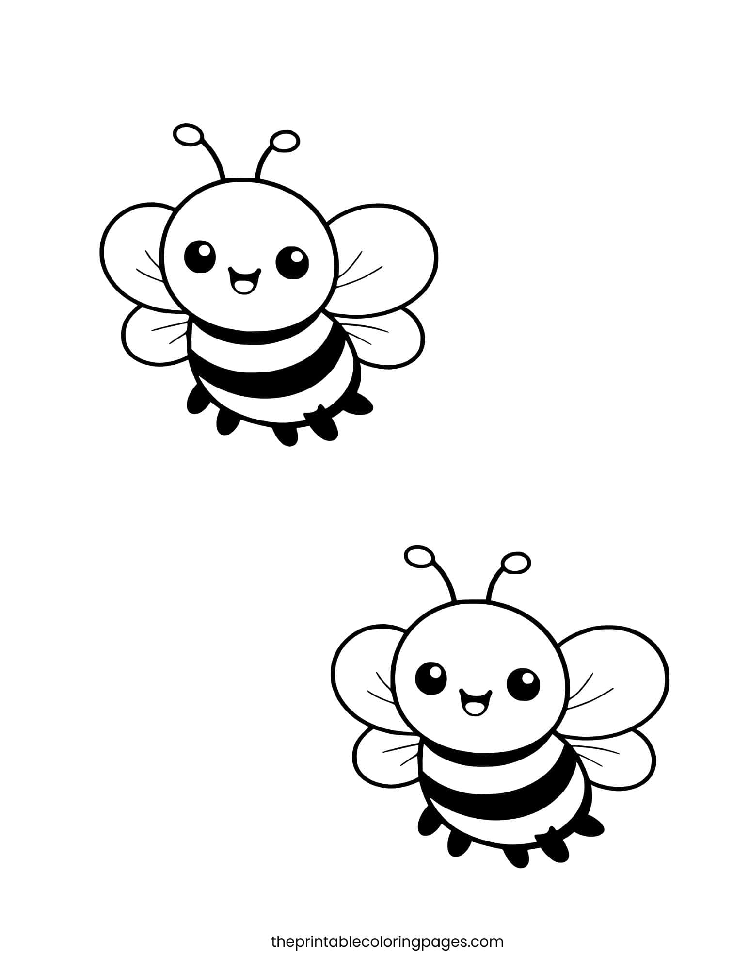Two happy bees flying together with thick outlines.