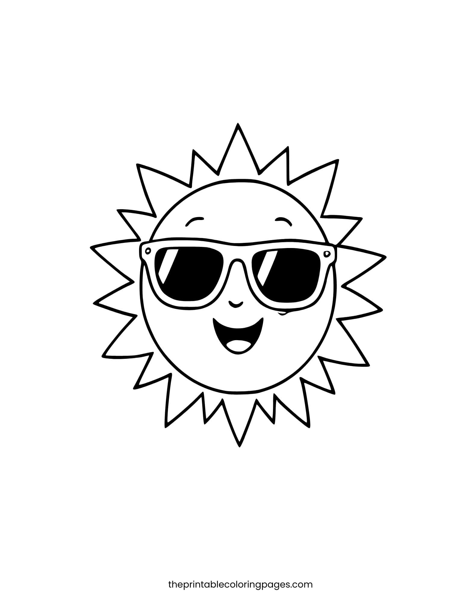 Simple sun character wearing dark sunglasses and smiling.