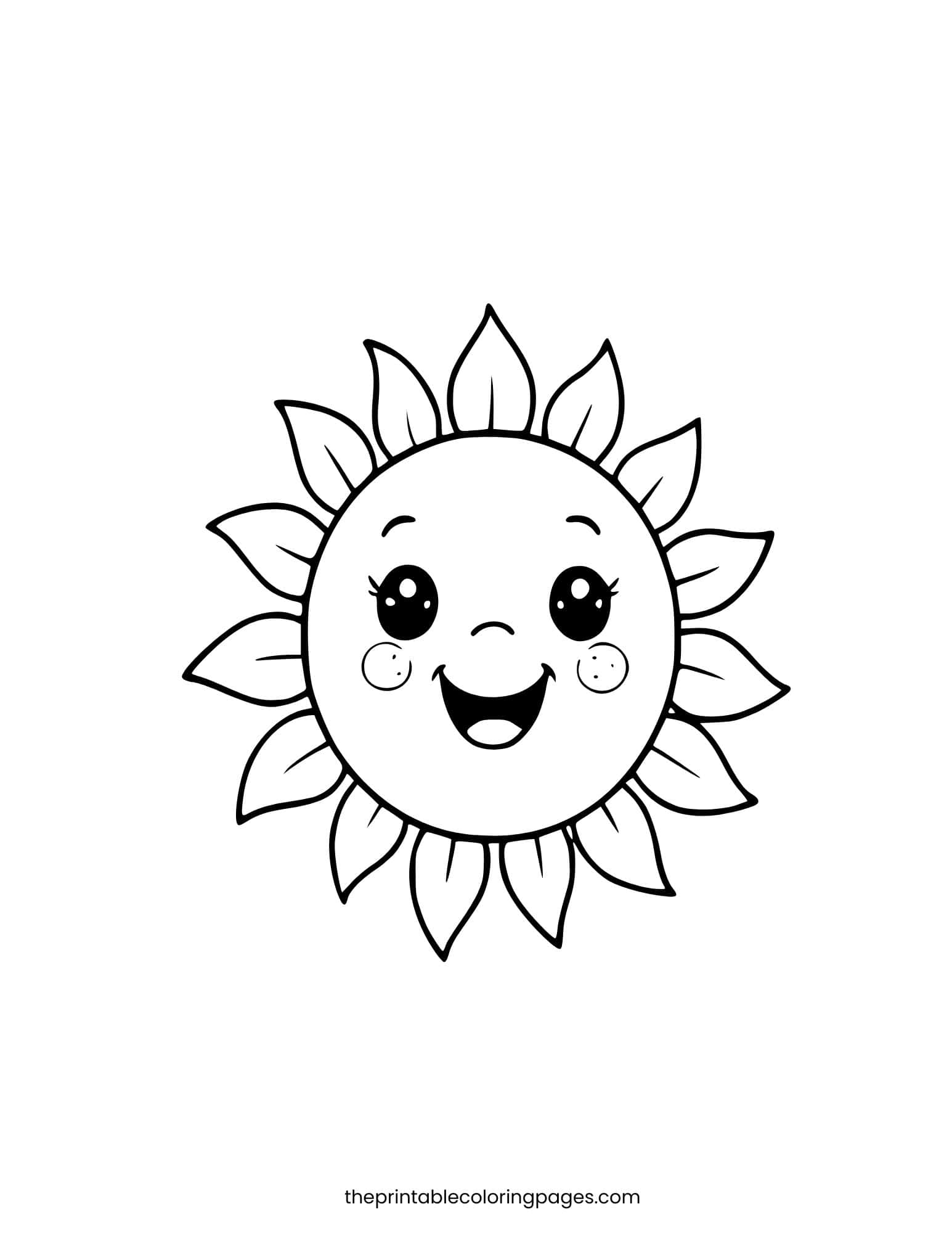 Smiling sun with rosy cheeks and many rays.