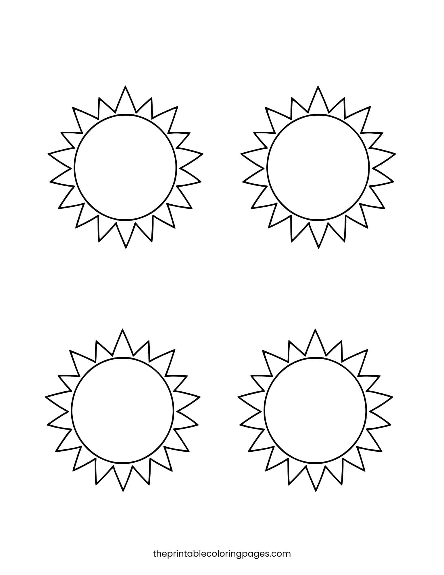Four small sun shapes on a clean white background.