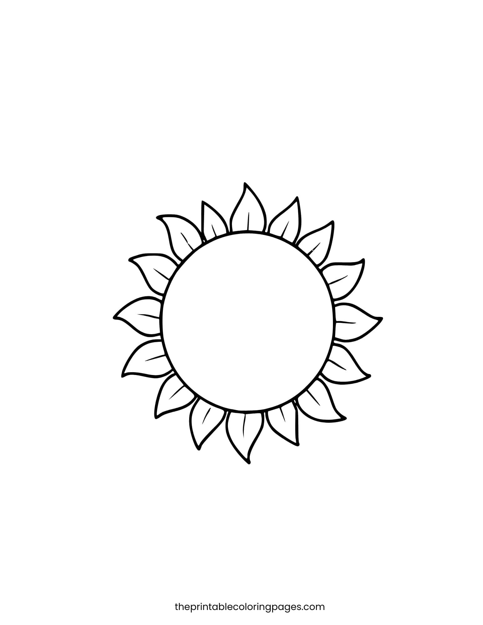 Sun with leaf-shaped rays and simple outlines for kids.
