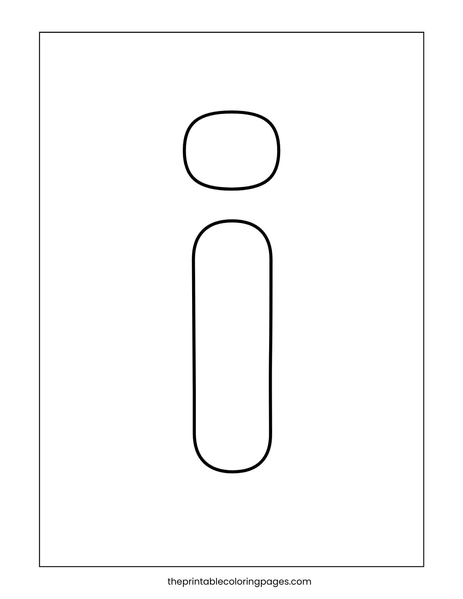 Lower case letter i with thick outlines and simple design.