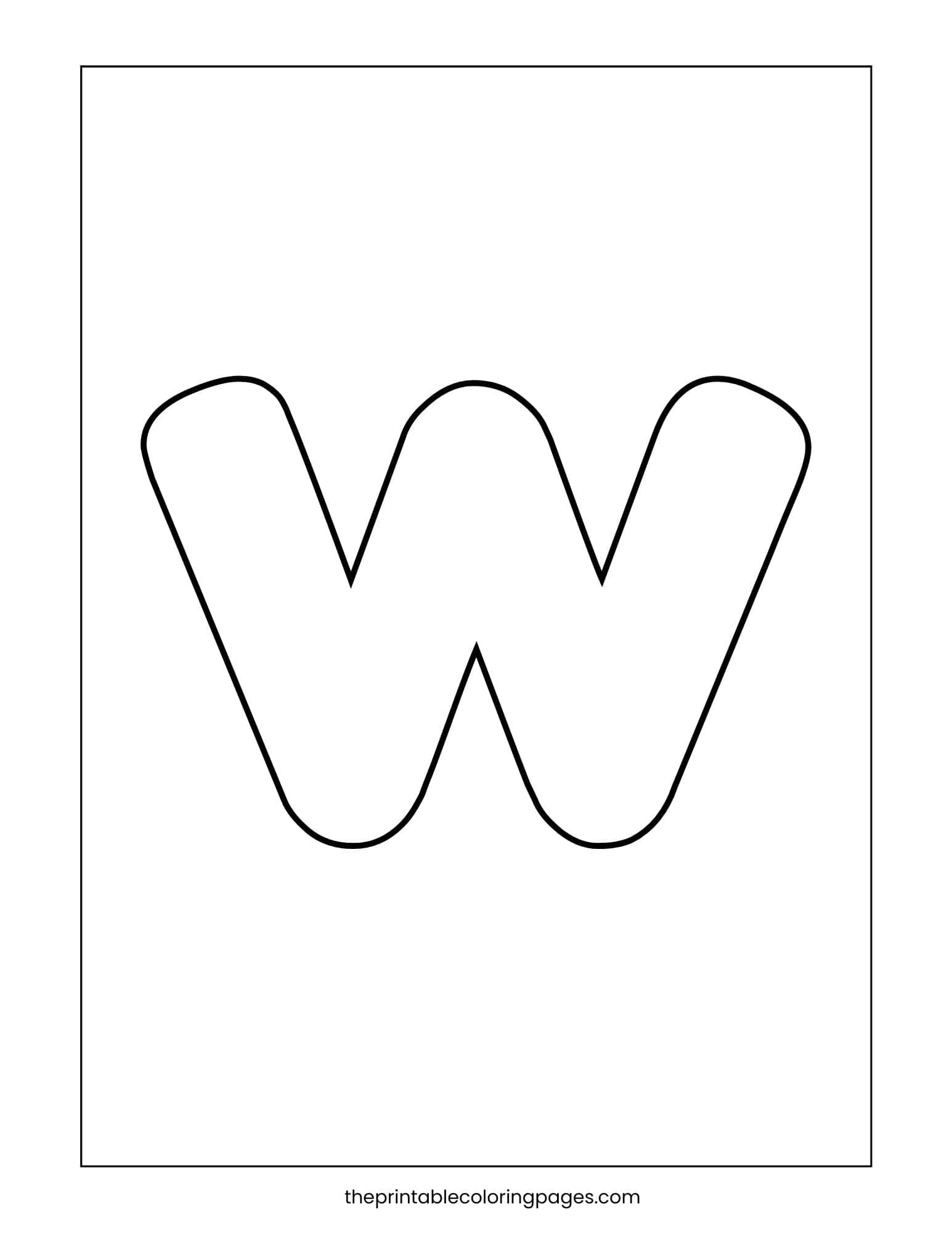 Lower case letter w with thick outlines for preschoolers.