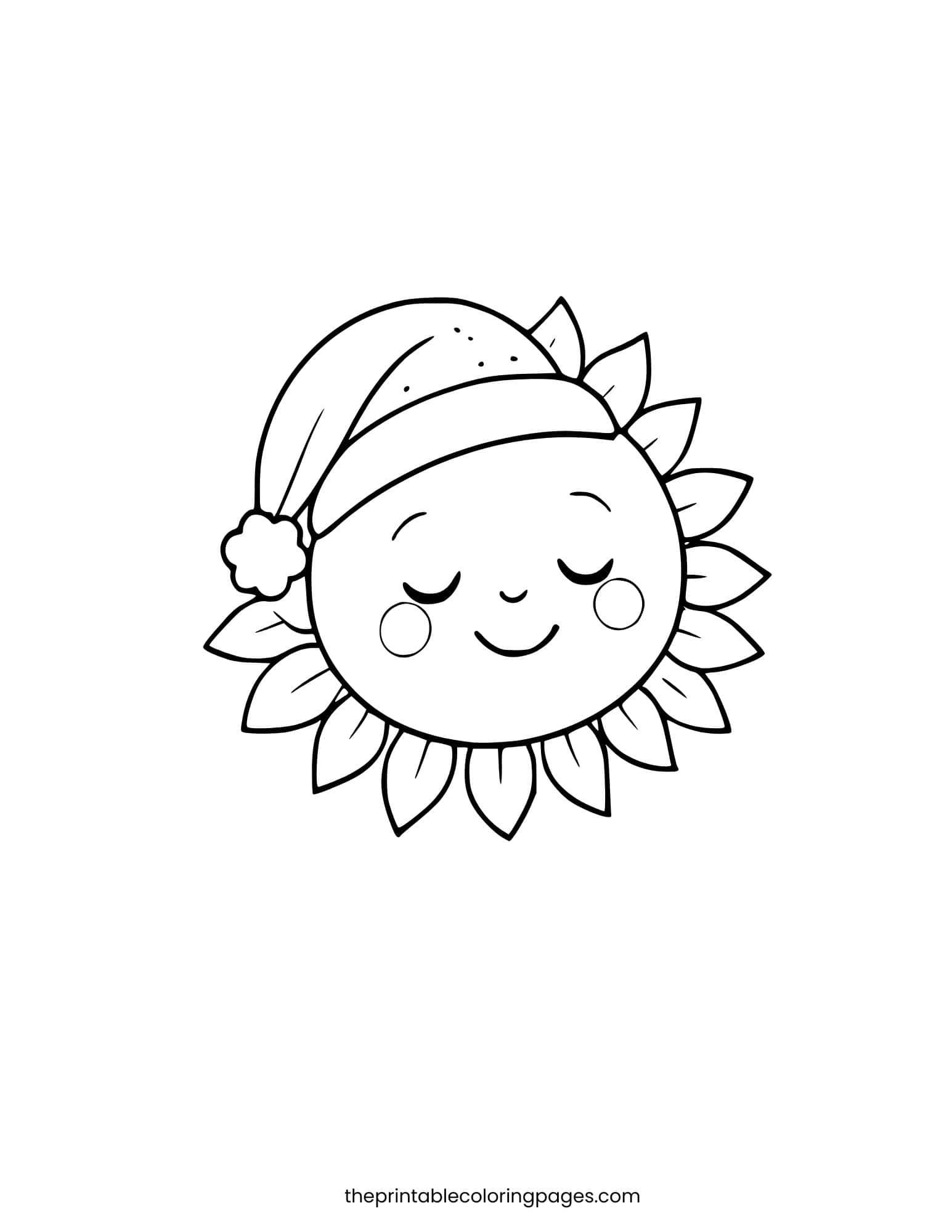 Cute sun wearing a sleeping hat with closed eyes.