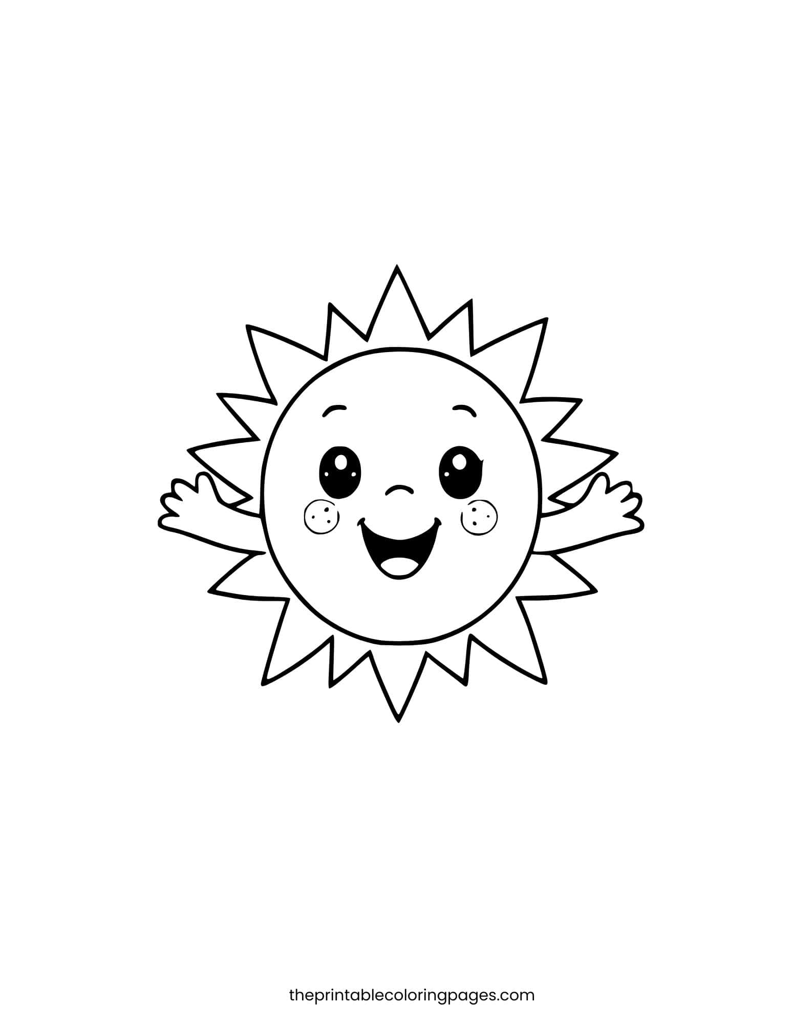Happy sun character with open arms and a smiling face.