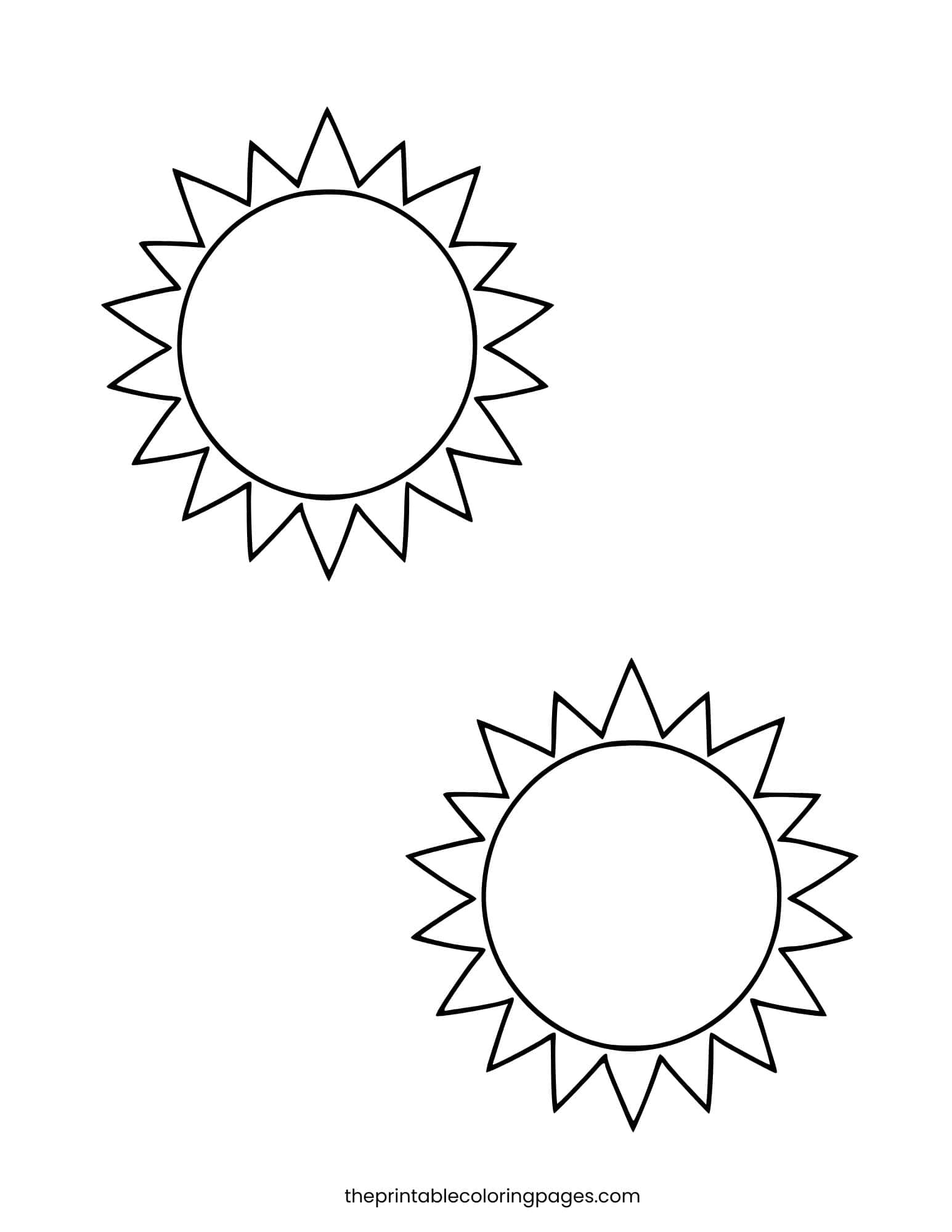 Two simple sun templates on one page with thick outlines.