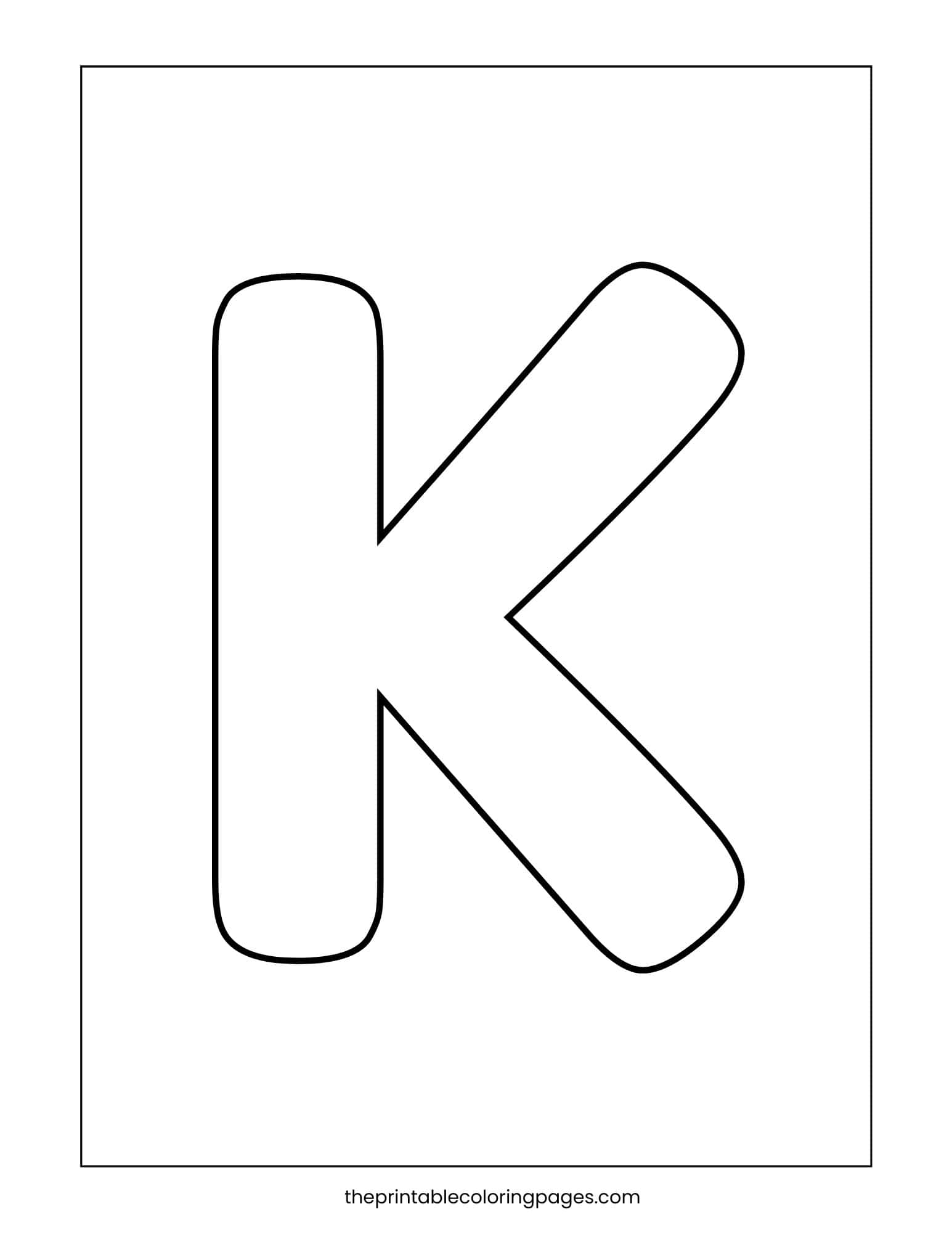 Large capital letter K with thick outlines and simple shapes for toddlers.