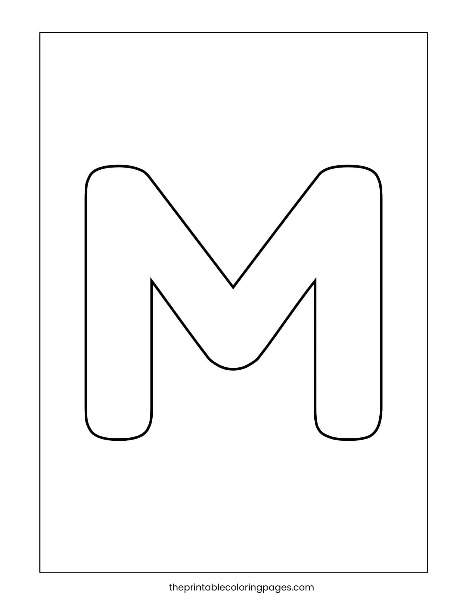 Bold capital letter M with thick outlines and wide coloring areas.