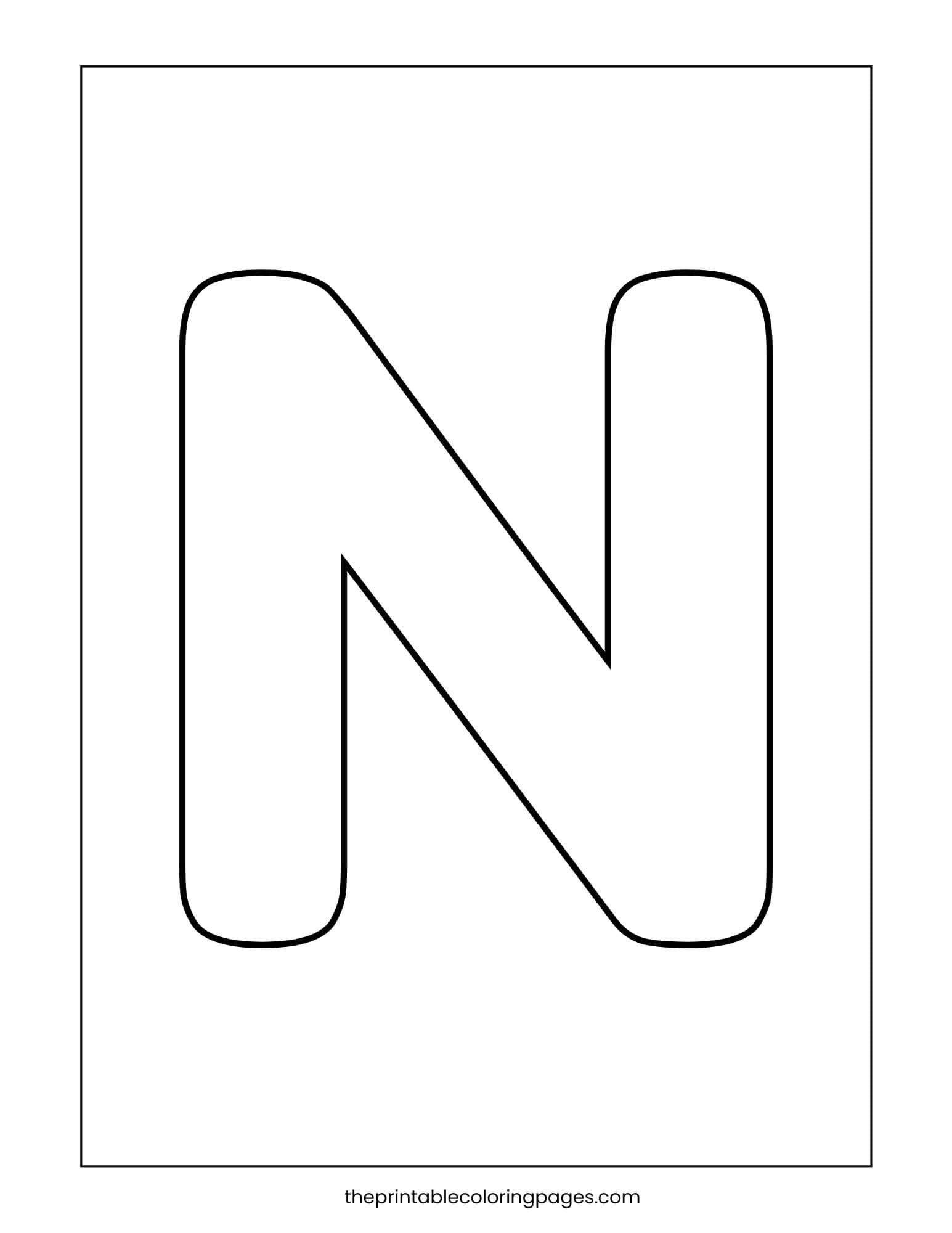 Simple capital letter N with thick lines for preschool coloring.