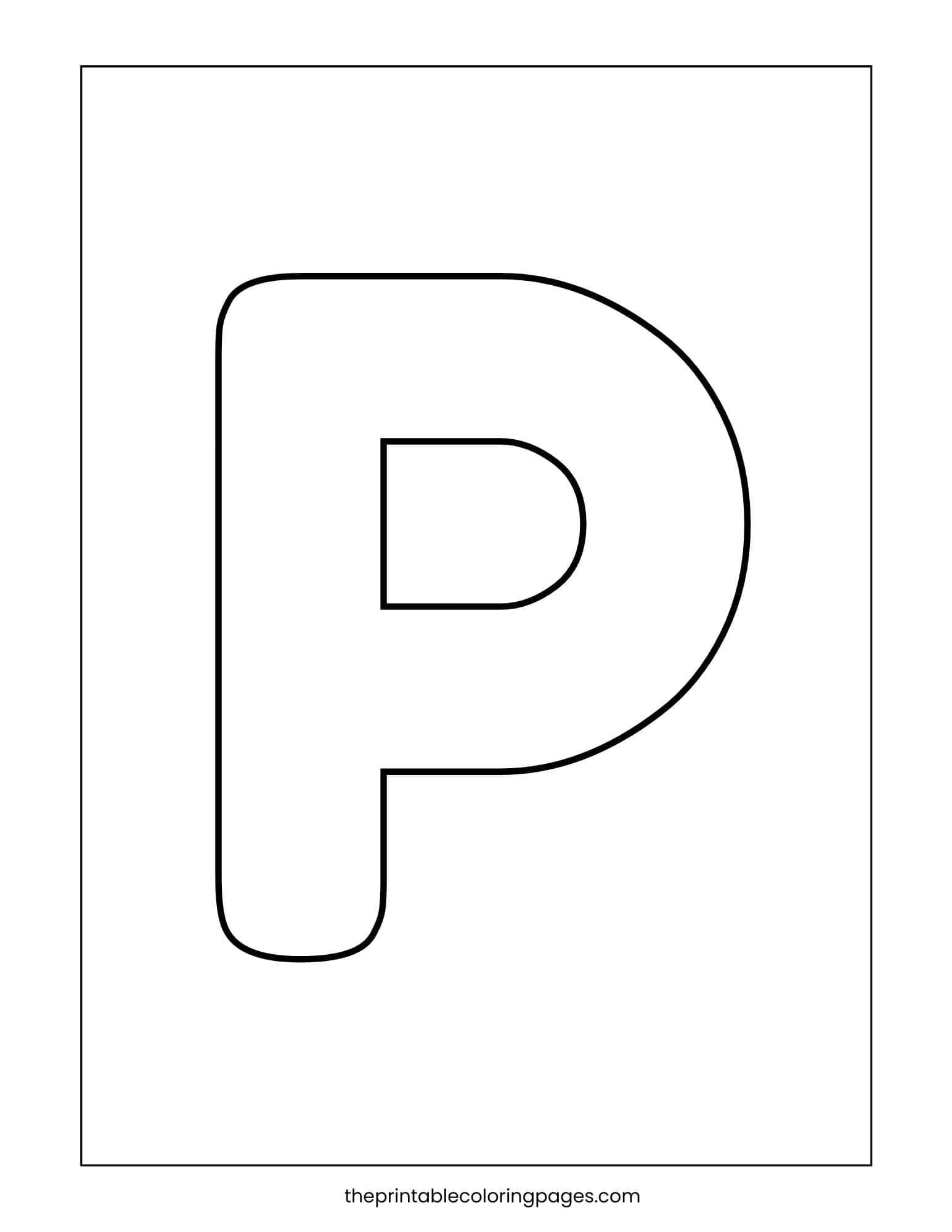 Capital letter P with thick outlines and large spaces for little hands.