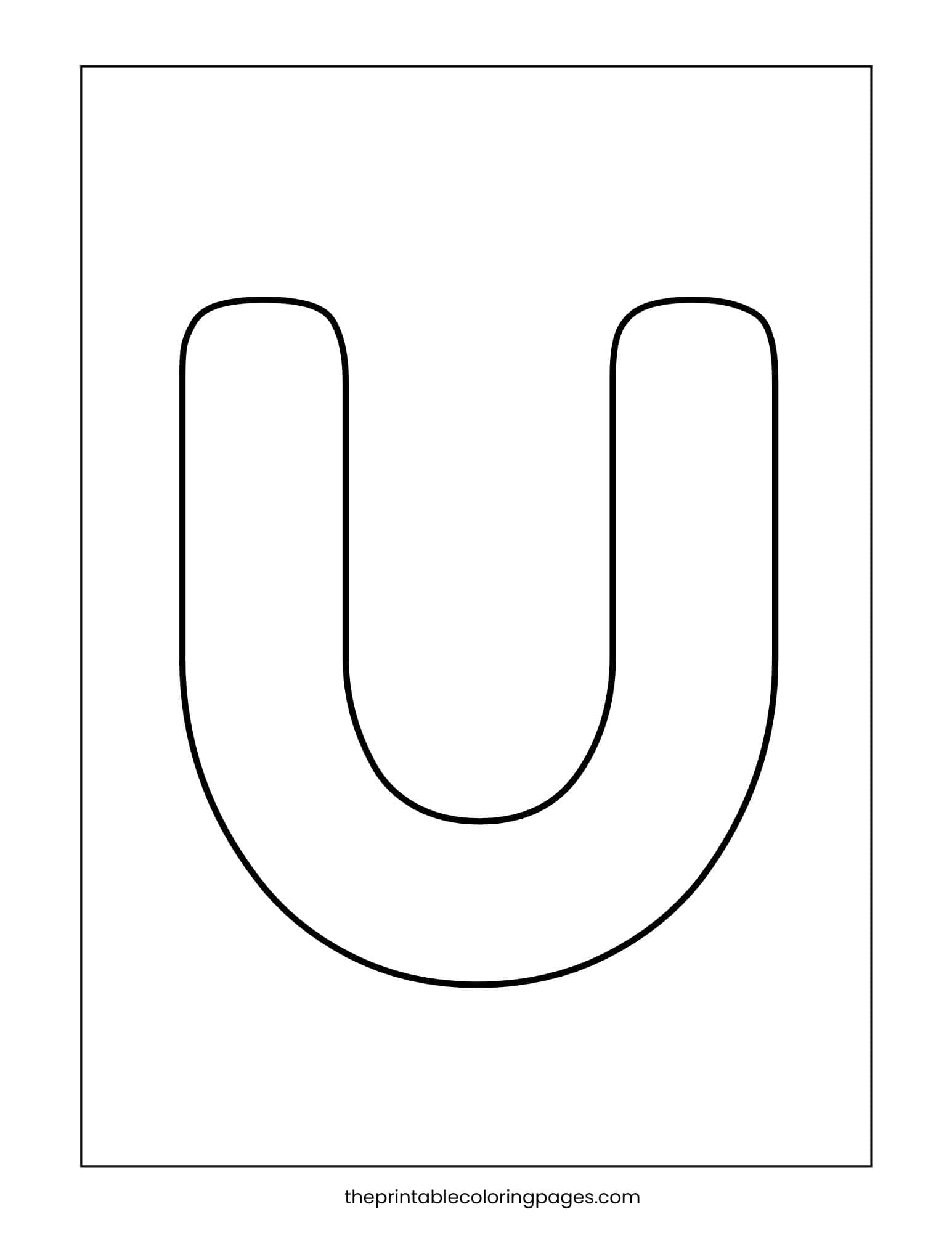 Large capital letter U with thick outlines for easy preschool coloring.