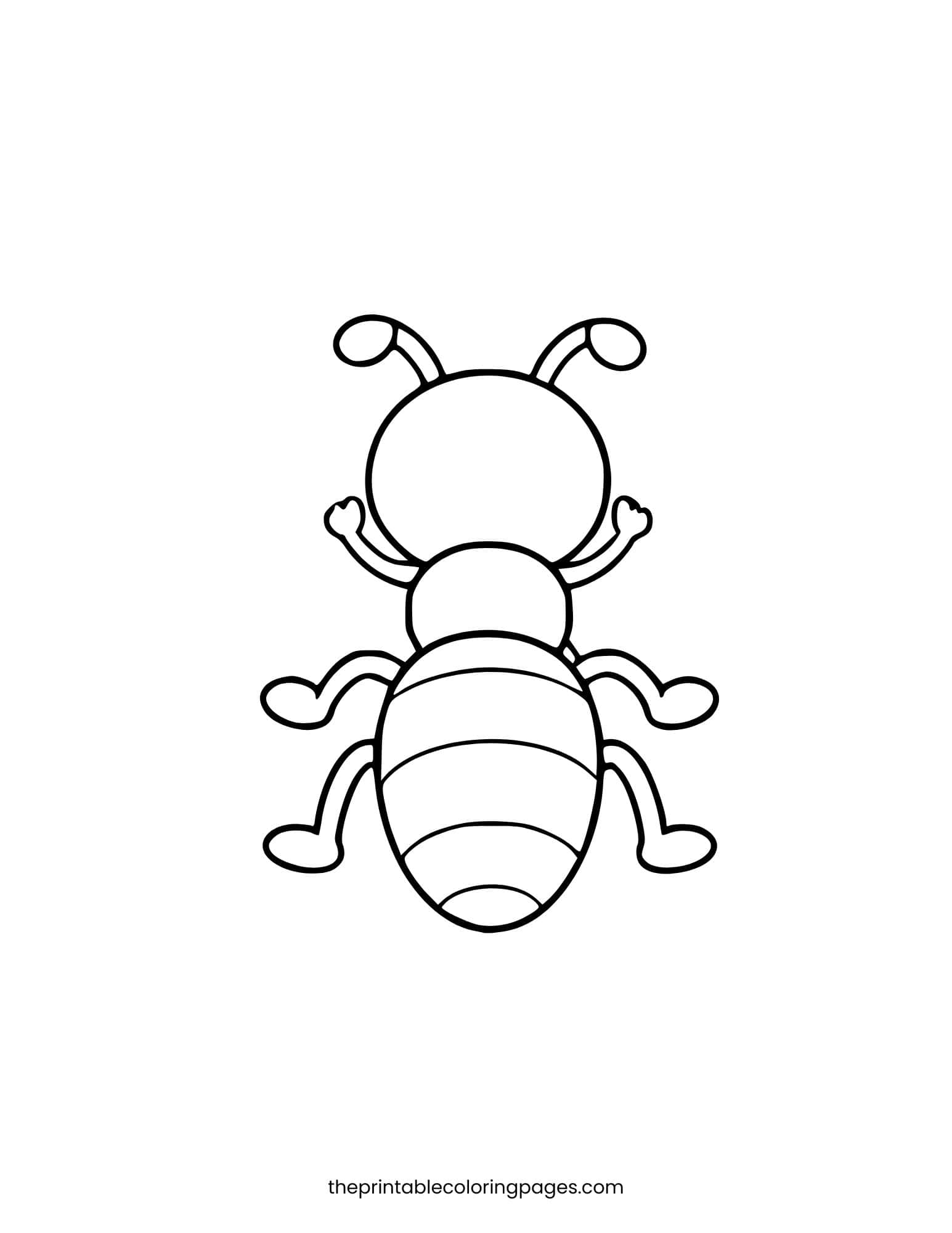 Simple top-down view of an ant showing body segments and thick outlines.