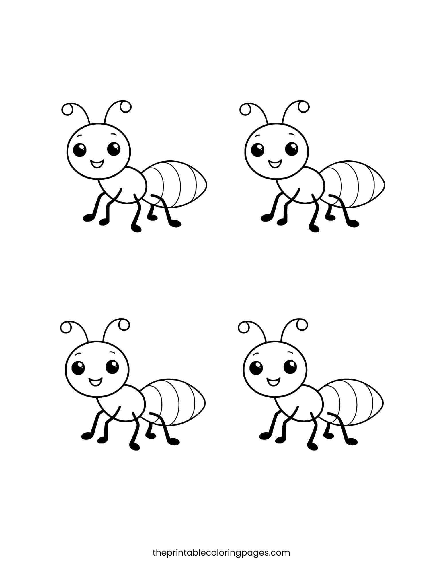 Four small identical ants arranged in a grid. Thick outlines and clean design.