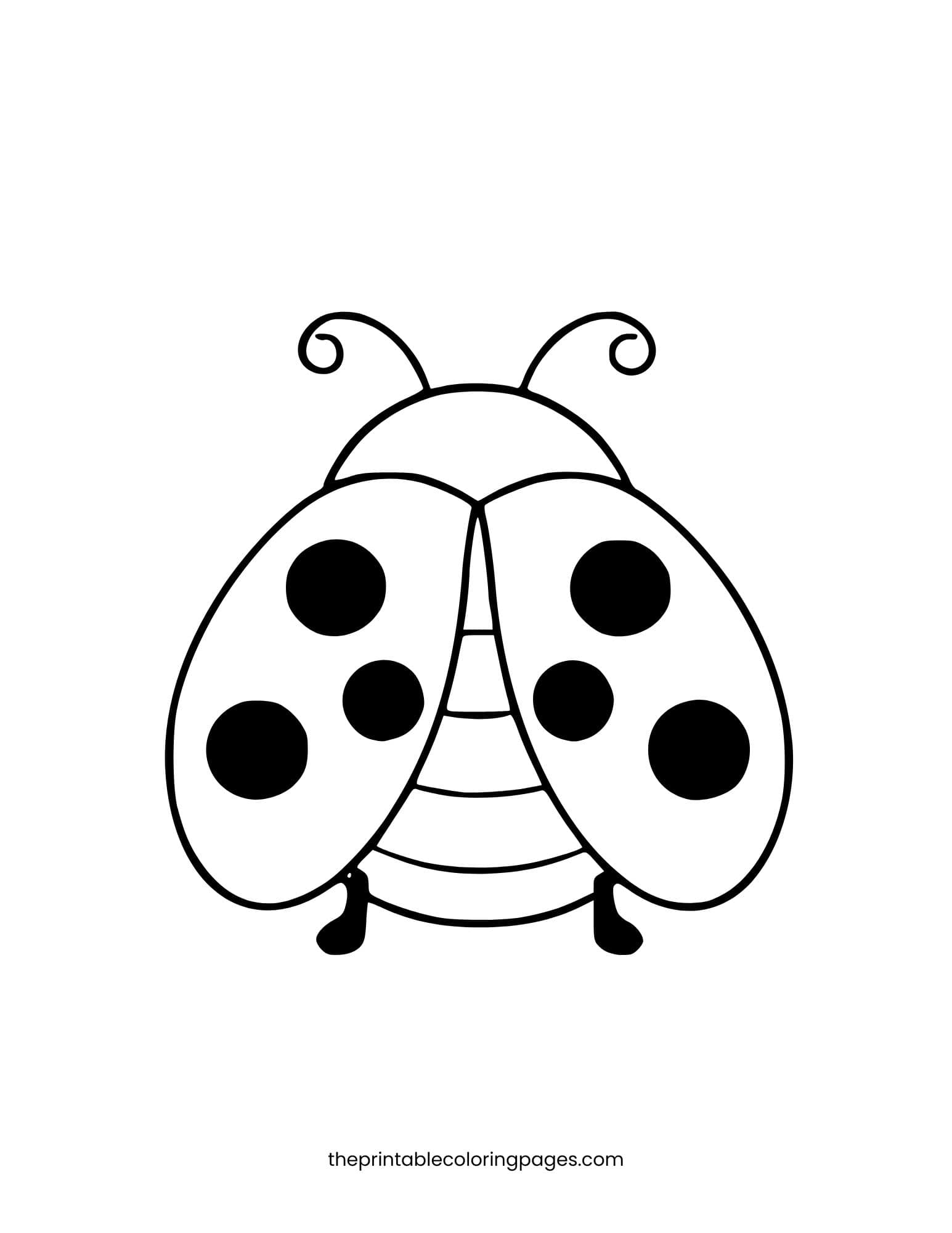 A cute ladybug with outer spotted wings open and inner wing detail visible, thick outlines on a clean white background, preschool-friendly design.